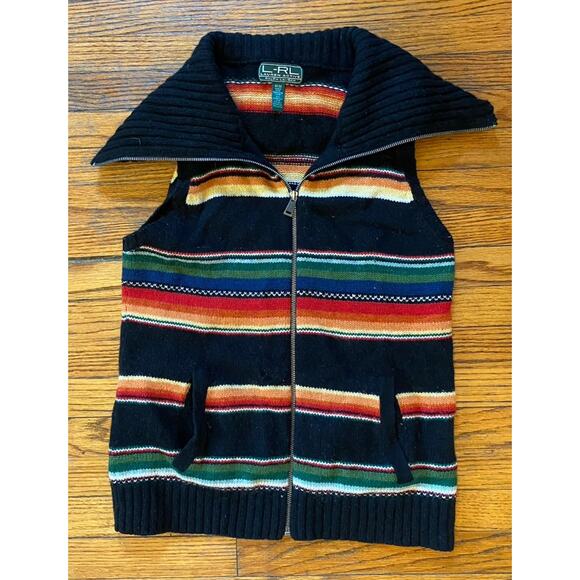 Lauren Ralph Lauren Lambswool Blend Zip Sweater Vest Jacket Women’s Medium Multi - Picture 1 of 8